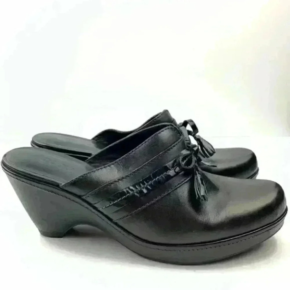 Ecco mules size 38 7-7.5 black leather bow - Picture 1 of 13